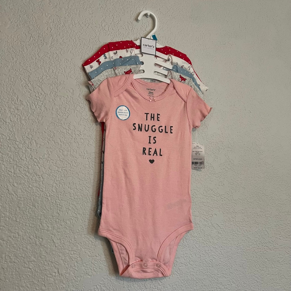NWT Girls Carter's Bodysuits 24 Months Easter Spring Pink White Blue Gray 5-Pack
